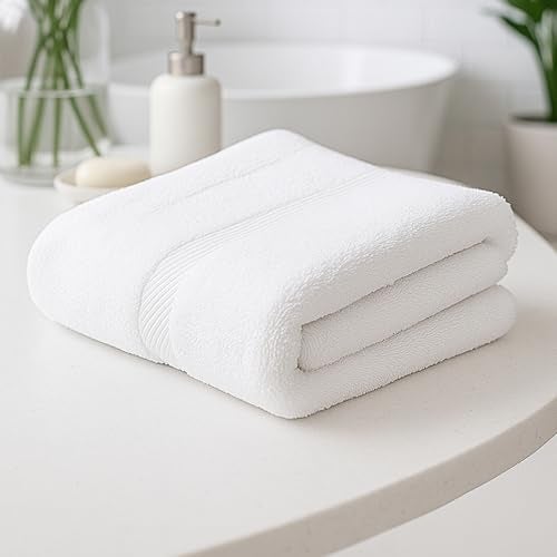 Earthy Fables Premium Bath Towel - 100% Combed Cotton, 600 GSM, Ultra Soft, Quick Dry and Highly Absorbent for Home, Travel and Acne-Prone Skin, 140 x 70 cm, White - Image 1