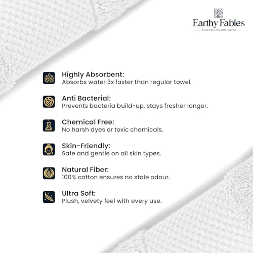 Earthy Fables Premium Bath Towel - 100% Combed Cotton, 600 GSM, Ultra Soft, Quick Dry and Highly Absorbent for Home, Travel and Acne-Prone Skin, 140 x 70 cm, White - Image 4