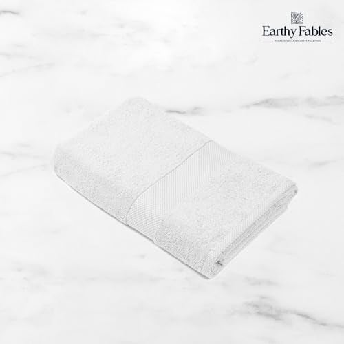 Earthy Fables Premium Bath Towel - 100% Combed Cotton, 600 GSM, Ultra Soft, Quick Dry and Highly Absorbent for Home, Travel and Acne-Prone Skin, 140 x 70 cm, White - Image 3