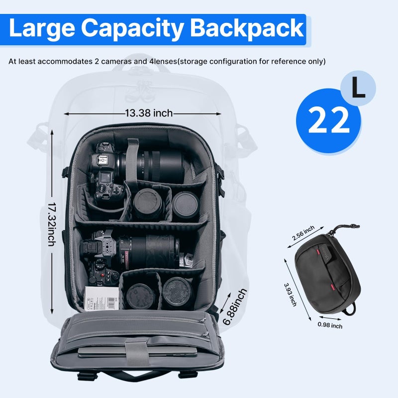 UURIG ULANZI BP09 Traker Camera Backpack • 22L • Versatile Camera Travel Bag • Quick Access • Well Organized Professional Photography Storage • Shoulder Backpack • for Sony/Nikon DSLR Cameras - Image 2
