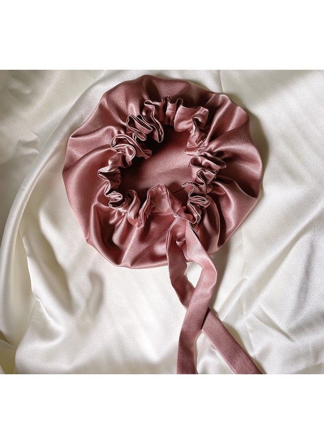 Mueras - Satin Silk Hair Bonnet Reversible Sleep Cap With Adjustable Tie Band For Women Or Girls Pack Of 1 (Dust Rose) - Image 1