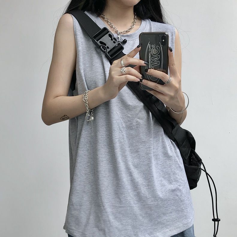 Women'S Korean Style Ins Harajuku Style Loose All-Match White Sleeveless T-Shirt Trendy For Students - Image 2