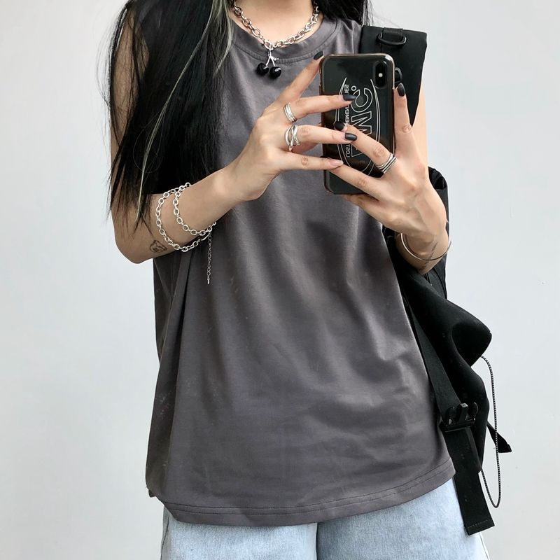 Women'S Korean Style Ins Harajuku Style Loose All-Match White Sleeveless T-Shirt Trendy For Students - Image 4