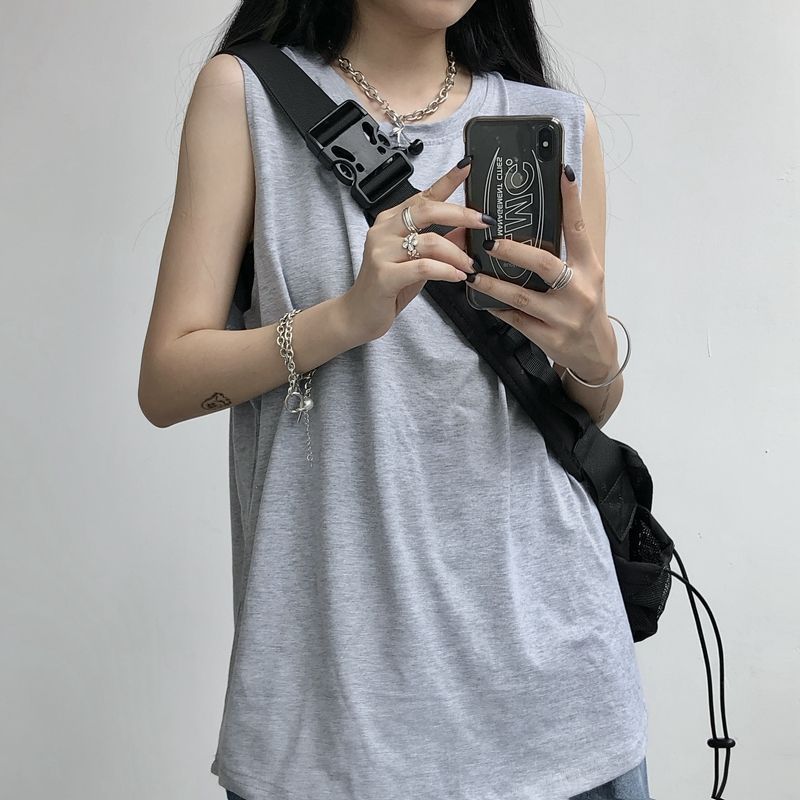 Women'S Korean Style Ins Harajuku Style Loose All-Match White Sleeveless T-Shirt Trendy For Students - Image 1