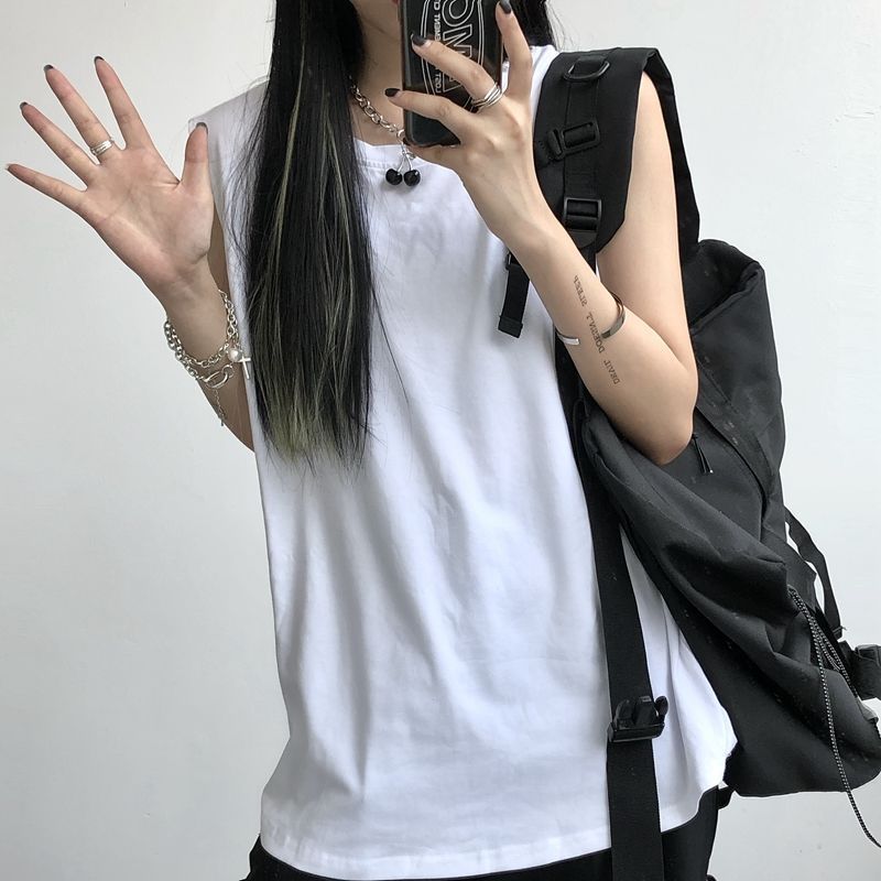 Women'S Korean Style Ins Harajuku Style Loose All-Match White Sleeveless T-Shirt Trendy For Students - Image 5