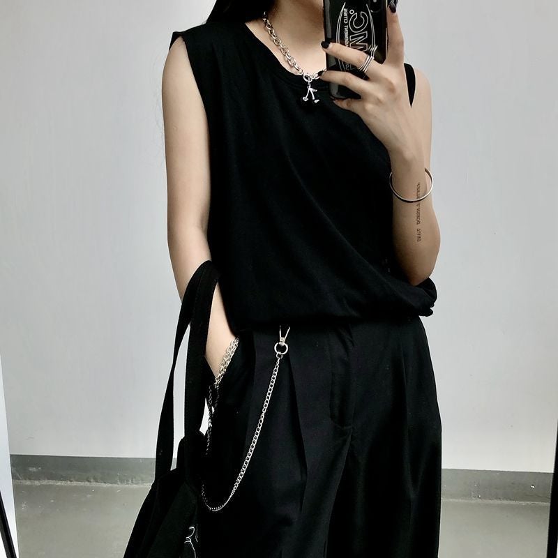 Women'S Korean Style Ins Harajuku Style Loose All-Match White Sleeveless T-Shirt Trendy For Students - Image 3