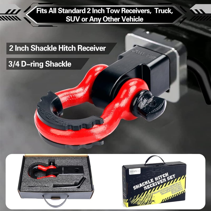 AUTOBOTS Shackle Hitch Receiver 2", 45,000 Lbs Break Strength Heavy Duty Receiver with 5/8" Screw Pin, 3/4" D Ring Shackles, Towing Accessories for Vehicle Recovery Off-Road, Red&Black - Image 5