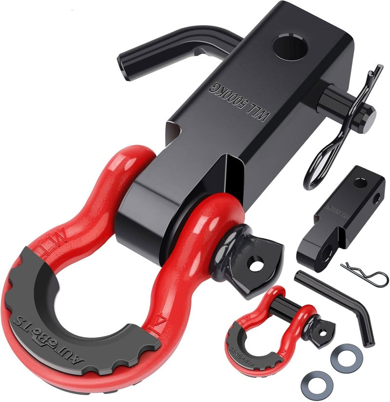 AUTOBOTS Shackle Hitch Receiver 2", 45,000 Lbs Break Strength Heavy Duty Receiver with 5/8" Screw Pin, 3/4" D Ring Shackles, Towing Accessories for Vehicle Recovery Off-Road, Red&Black - Image 1