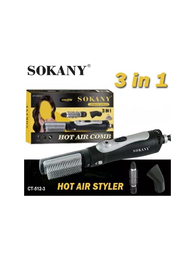 Sokany مصفف الشعر بالهواء الساخن 3 في 1 لعمل الشعر كيرلي و مموج 3 ملحقات. 3 إعدادات للسرعة. حلقة تسليم. سلك دوار 360 درجة. 100 - 240 فولت 50 - 60 هرتز 1000 واط. SK-512-3