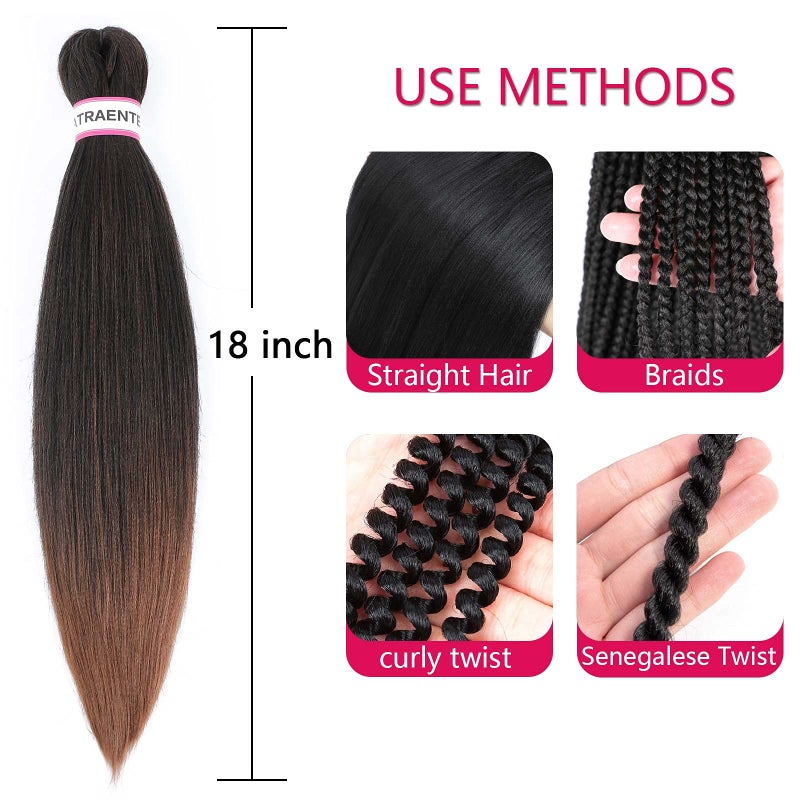 ATRAENTE Pre Stretched Braiding Hair,18 Inch 8 Packs Ombre Braiding Hair, Two Tone Yaki Texture Prestretched Crochet Braids Professional Synthetic Hair Extension Itch Free Hot Water Setting (18" T1B/30#) - Image 4