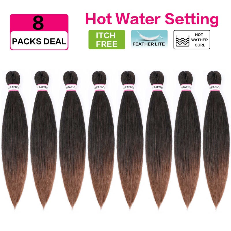 ATRAENTE Pre Stretched Braiding Hair,18 Inch 8 Packs Ombre Braiding Hair, Two Tone Yaki Texture Prestretched Crochet Braids Professional Synthetic Hair Extension Itch Free Hot Water Setting (18" T1B/30#) - Image 2