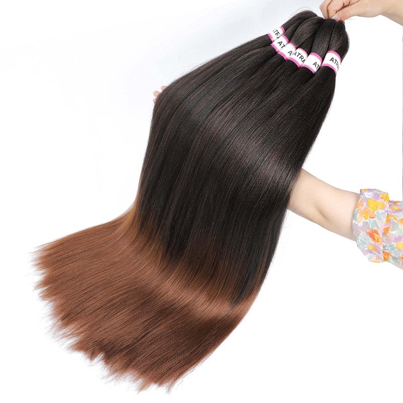 ATRAENTE Pre Stretched Braiding Hair,18 Inch 8 Packs Ombre Braiding Hair, Two Tone Yaki Texture Prestretched Crochet Braids Professional Synthetic Hair Extension Itch Free Hot Water Setting (18" T1B/30#) - Image 5