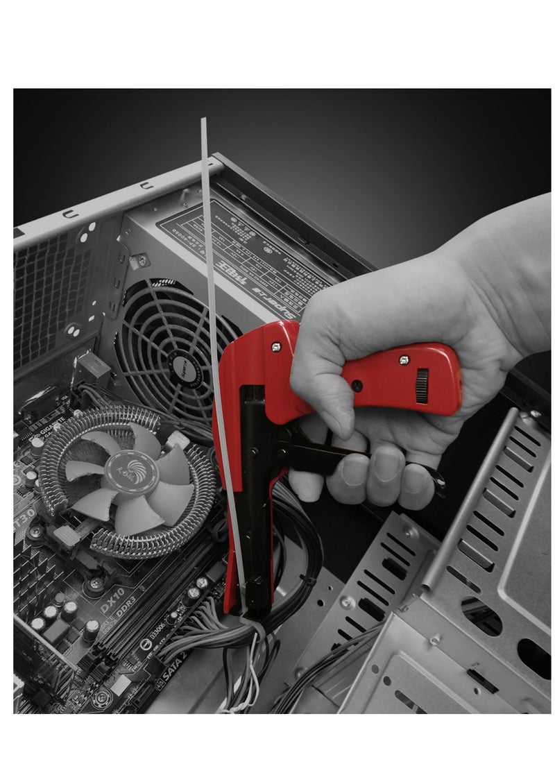 SYOSI Cable Tie Gun, Ergonomic Hand Operated Zip Tie Gun [Premium], Sharp and Wear Resistant, Cable Wire Fastening and Cut-Off Tie Tool, Special for Cut Plastic Nylon Ties, Red, 6.3 Inches Length  - Image 2
