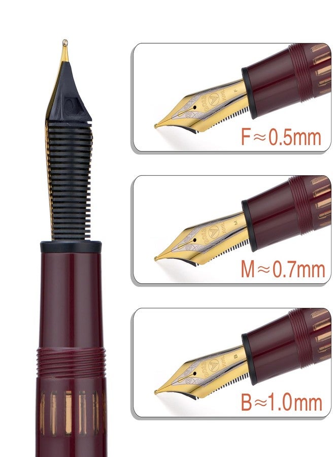 Wikult Yongsheng Junlai 930 Acrylic Fountain Pen, Size 9 Medium Nib with Piston Filling System, Wine Red Fence Ink Tank with Flat Top Design Smooth Writing Pen (Gold Trim) - Image 3
