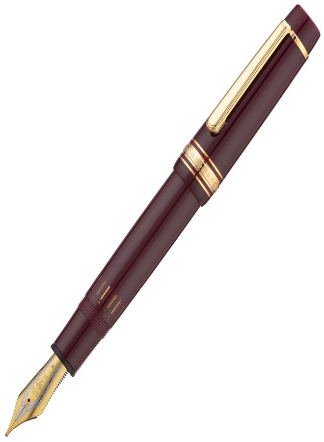 Wikult Yongsheng Junlai 930 Acrylic Fountain Pen, Size 9 Medium Nib with Piston Filling System, Wine Red Fence Ink Tank with Flat Top Design Smooth Writing Pen (Gold Trim) - Image 2