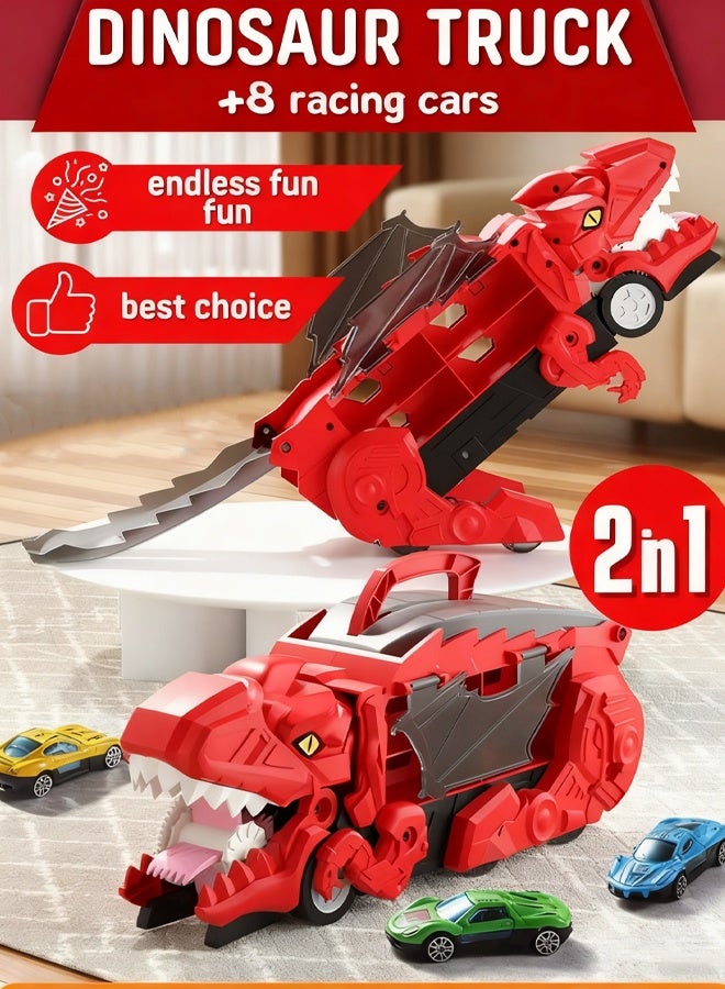 ألعاب الديناصورات للأطفال من عمر 2 إلى 4 سنوات، ألعاب للأولاد الصغار، شاحنة حاملة الديناصورات مع 8 مركبات سيارات، ألعاب للأطفال الصغار تعمل بالاحتكاك 1 2 3 4 5 سنوات مع ضوء وامض وصوت - Image 1