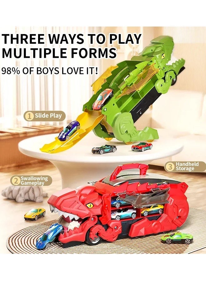 ألعاب الديناصورات للأطفال من عمر 2 إلى 4 سنوات، ألعاب للأولاد الصغار، شاحنة حاملة الديناصورات مع 8 مركبات سيارات، ألعاب للأطفال الصغار تعمل بالاحتكاك 1 2 3 4 5 سنوات مع ضوء وامض وصوت - Image 3