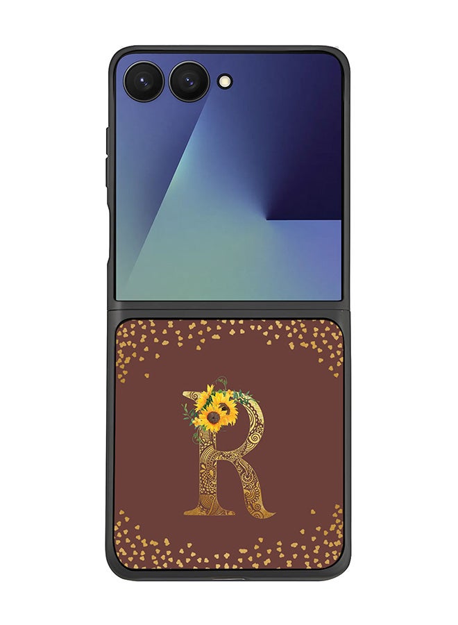 Stylizedd For Samsung Galaxy Z Flip7 Case,Slim fit Camera Protection, Shockproof Thin Phone cover  - Custom Floral Monogram - R  (Brown )