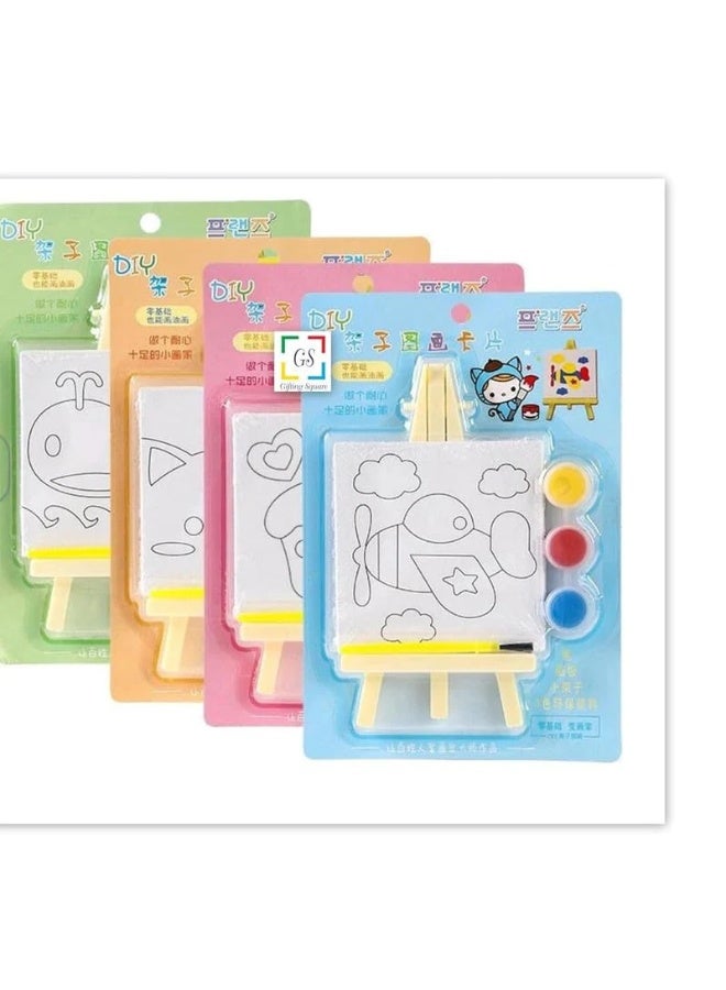 Dreamzon Kids DIY Painting Set with Mini Canvas, Water Color Paint, Brush & Wooden Easel Stand | Creative Art & Craft Kit for Children | Pack of 1 - Image 2