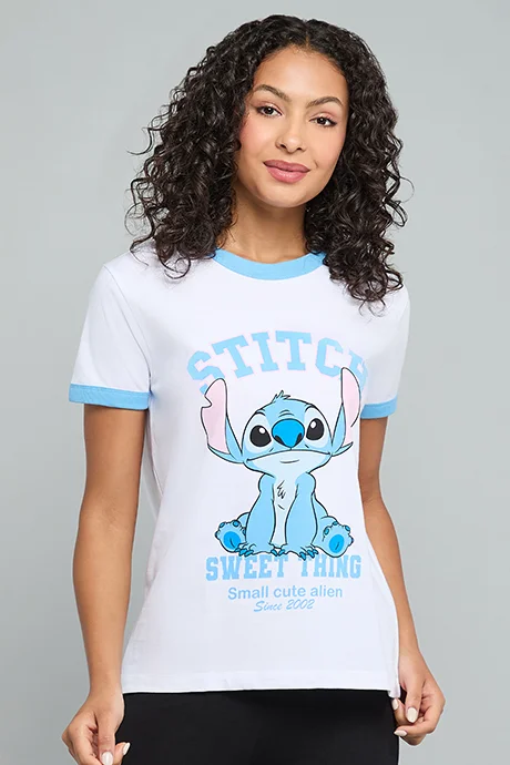 أر أند بي Stitch Print T-Shirt with Crew Neck and Short Sleeves