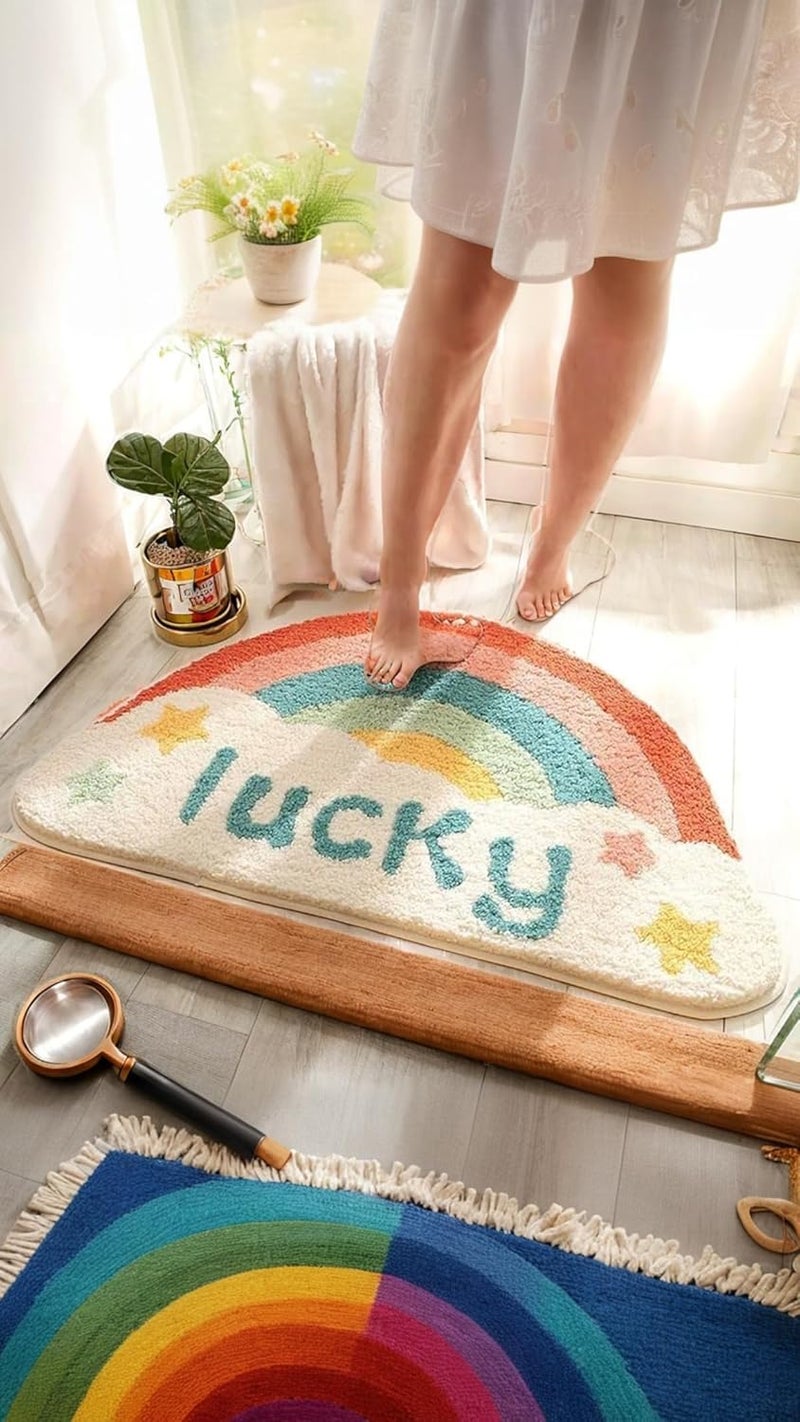 Sweet Seven Colorful Semicircle Bathroom Carpet - Lucky Rainbow Design - Image 2