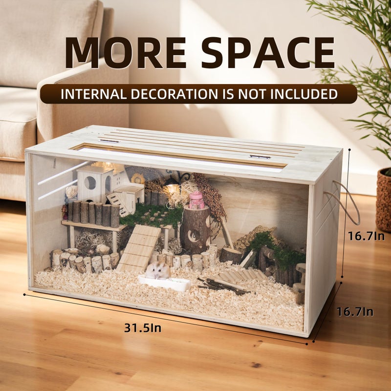 SUNRISELAND Hamster Cage Chewproof, 32" Wooden Guinea Pig Cage for Small Animals, Openable Top with Easy View Acrylic Panels for Hamster, Rabbit, Guinea Pig, Hedgehog(32" L x 15.7" W x 15.7" H) - Image 2