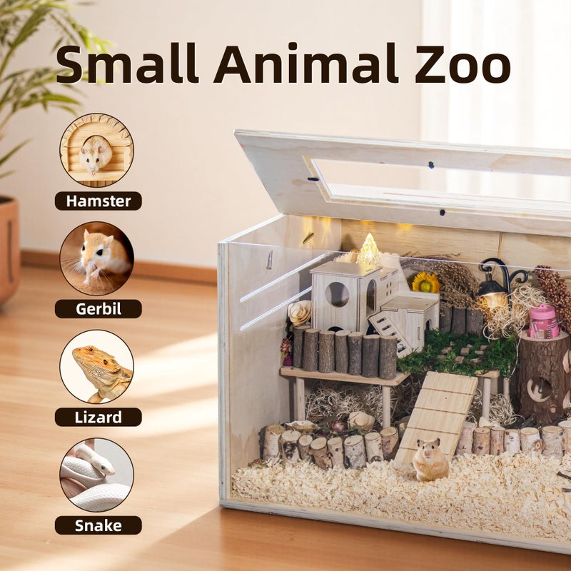 SUNRISELAND Hamster Cage Chewproof, 32" Wooden Guinea Pig Cage for Small Animals, Openable Top with Easy View Acrylic Panels for Hamster, Rabbit, Guinea Pig, Hedgehog(32" L x 15.7" W x 15.7" H) - Image 3