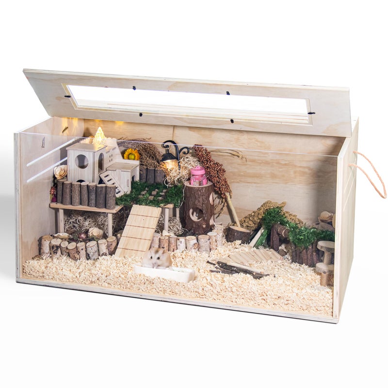 SUNRISELAND Hamster Cage Chewproof, 32" Wooden Guinea Pig Cage for Small Animals, Openable Top with Easy View Acrylic Panels for Hamster, Rabbit, Guinea Pig, Hedgehog(32" L x 15.7" W x 15.7" H) - Image 1