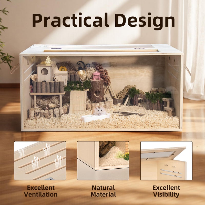 SUNRISELAND Hamster Cage Chewproof, 32" Wooden Guinea Pig Cage for Small Animals, Openable Top with Easy View Acrylic Panels for Hamster, Rabbit, Guinea Pig, Hedgehog(32" L x 15.7" W x 15.7" H) - Image 4