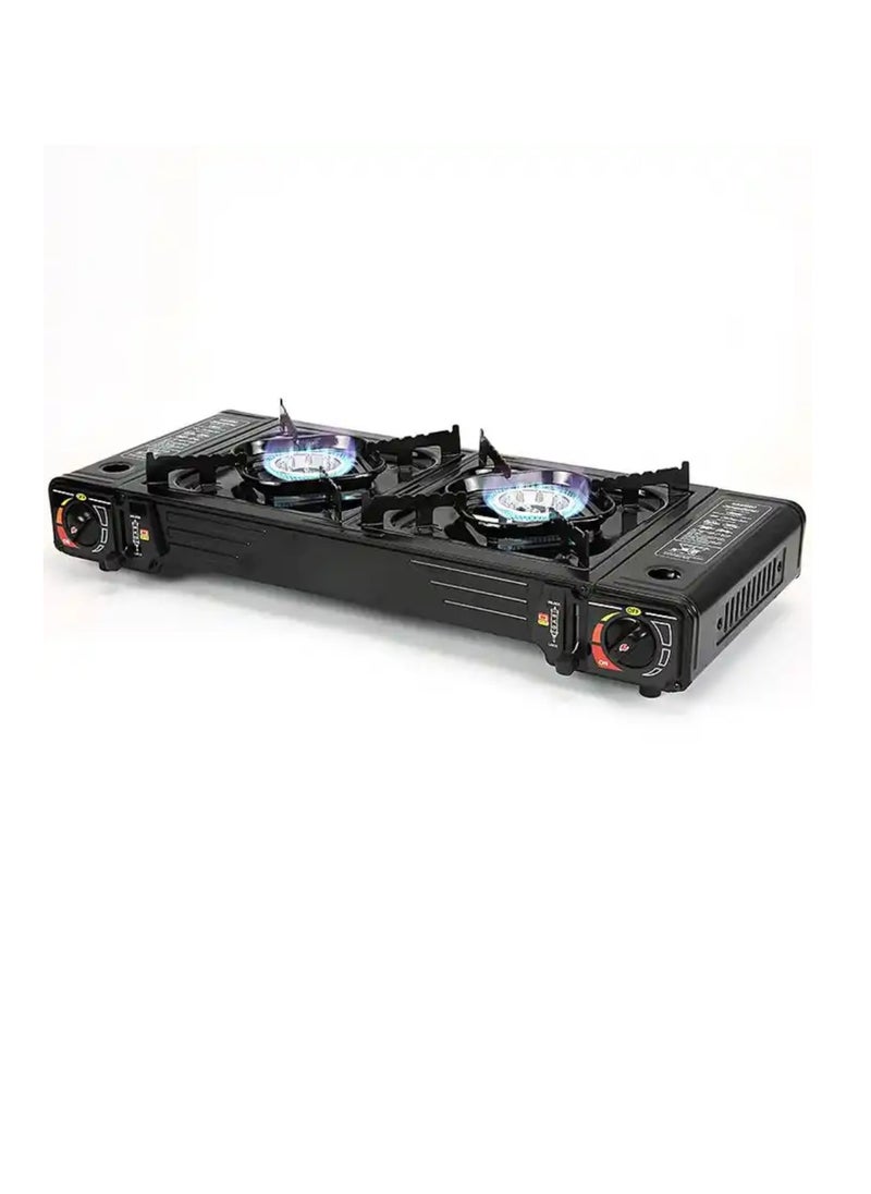 Yuwell Butane Gas Stove Double Burner Camping Stove - Two-Way Portable Camping Stove with Butane Gas Cartridge Supported Carrying Case Cassette Furnace Outdoor Travel Picnic Cooker Cookware Camp Stove For Hiking  - Image 1