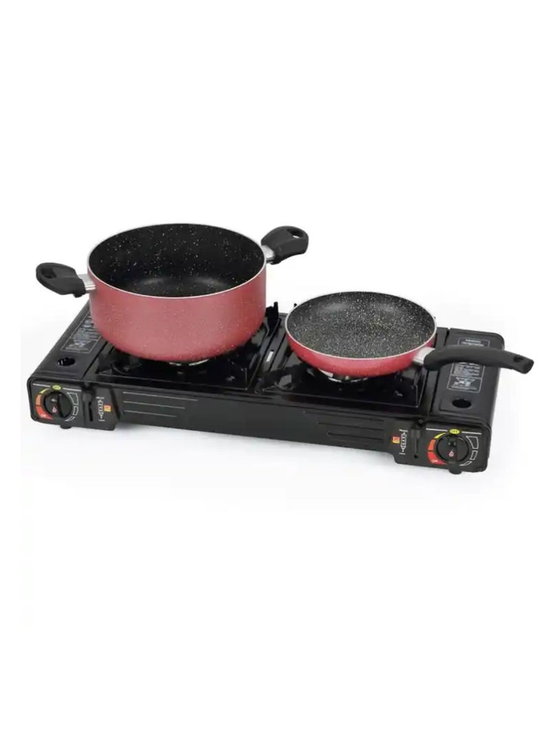Yuwell Butane Gas Stove Double Burner Camping Stove - Two-Way Portable Camping Stove with Butane Gas Cartridge Supported Carrying Case Cassette Furnace Outdoor Travel Picnic Cooker Cookware Camp Stove For Hiking  - Image 3