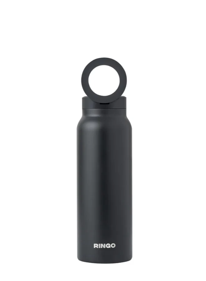 Ringo Water Bottle + Free Magnetic Booster Ring | Stainless Steel Hydration Bottle w/ Integrated MagSafe Phone Mount, 12Hrs Hot/24Hrs Cold, BPA-Free, Works w/ All Devices Android & iOS - Black 24Oz