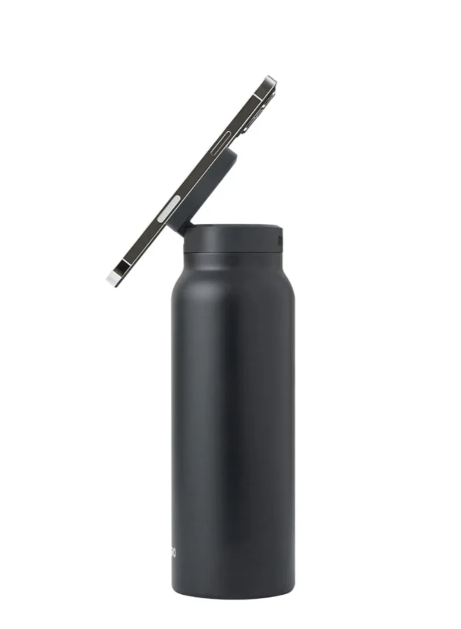 Ringo Water Bottle + Free Magnetic Booster Ring | Stainless Steel Hydration Bottle w/ Integrated MagSafe Phone Mount, 12Hrs Hot/24Hrs Cold, BPA-Free, Works w/ All Devices Android & iOS - Black 24Oz
