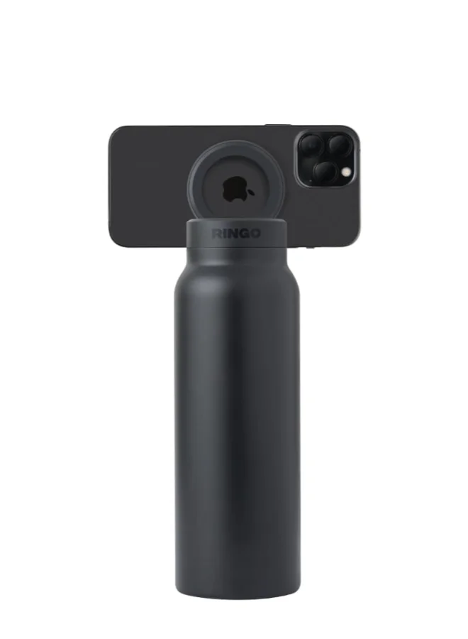 Ringo Water Bottle + Free Magnetic Booster Ring | Stainless Steel Hydration Bottle w/ Integrated MagSafe Phone Mount, 12Hrs Hot/24Hrs Cold, BPA-Free, Works w/ All Devices Android & iOS - Black 24Oz