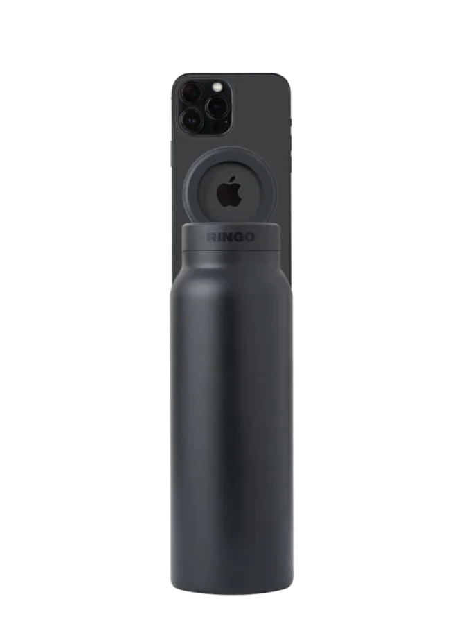 Ringo Water Bottle + Free Magnetic Booster Ring | Stainless Steel Hydration Bottle w/ Integrated MagSafe Phone Mount, 12Hrs Hot/24Hrs Cold, BPA-Free, Works w/ All Devices Android & iOS - Black 24Oz