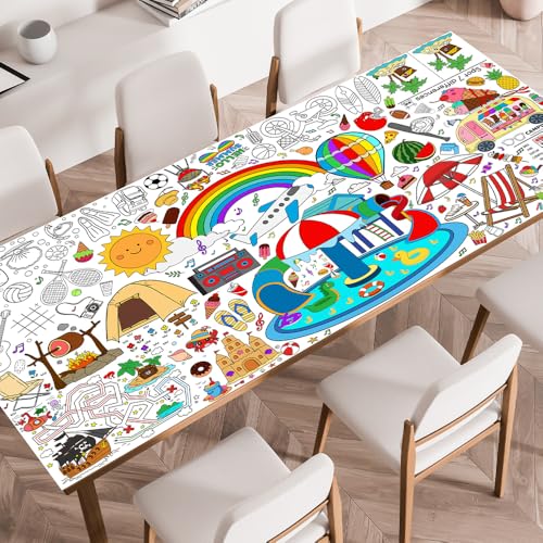 SPERINGEEN Summer Tablecloth Decorations Coloring Games Kids Summer Activities Crafts Poster Pages Banner Table Cover Party Favors for Family or Classroom School Party Decor - Image 1