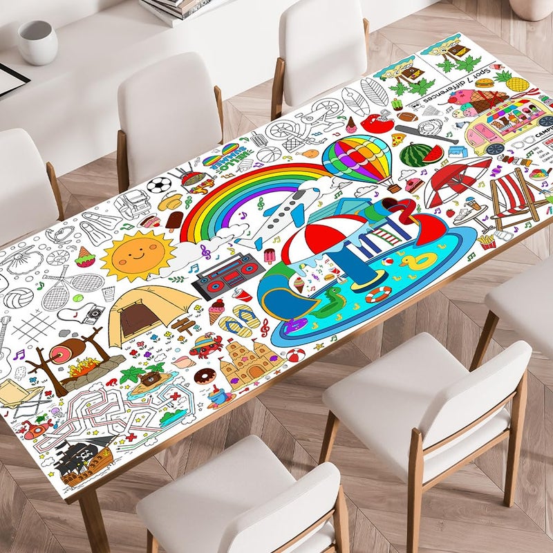 SPERINGEEN Summer Tablecloth Decorations Coloring Games Kids Summer Activities Crafts Poster Pages Banner Table Cover Party Favors for Family or Classroom School Party Decor - Image 2