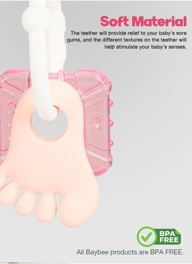 BAYBEE - Baybee Silicone Teether for baby, BPA Free 100% Food Grade Silicone Teether for Babies to Soothe their gums, Easy to Grasp Chew, Teething toy, Teether for 6 to 12 months Baby Infant (White Pink) - Image 1