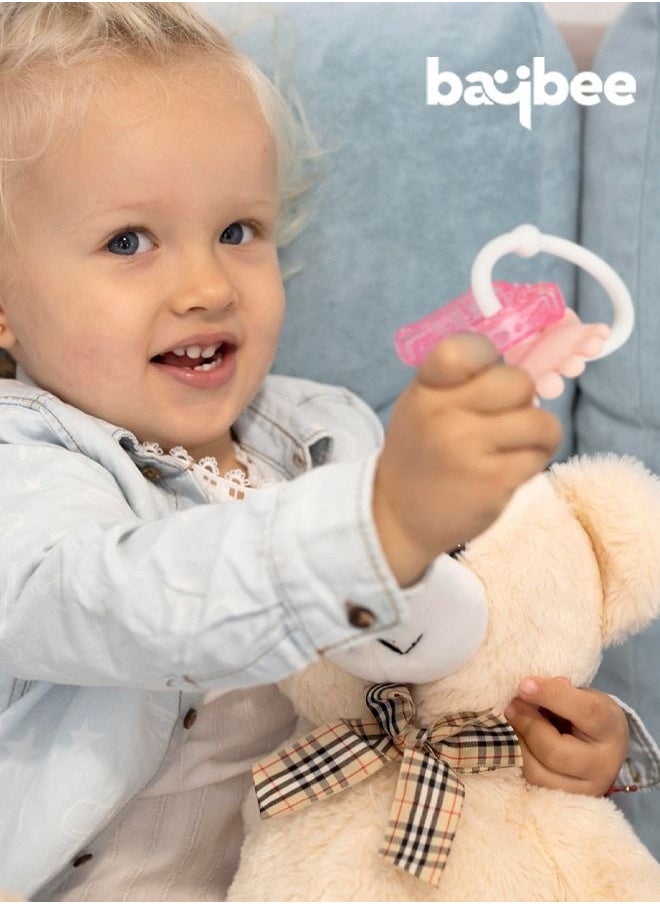 BAYBEE - Baybee Silicone Teether for baby, BPA Free 100% Food Grade Silicone Teether for Babies to Soothe their gums, Easy to Grasp Chew, Teething toy, Teether for 6 to 12 months Baby Infant (White Pink) - Image 1