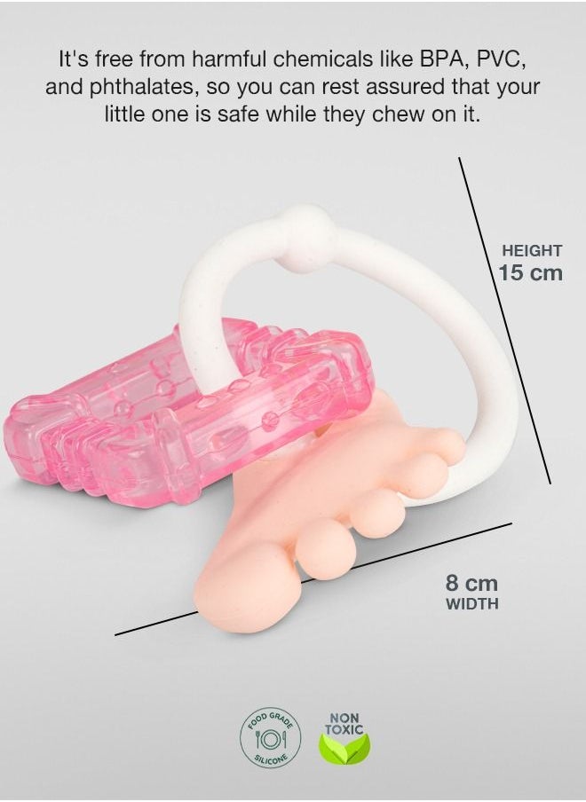 BAYBEE - Baybee Silicone Teether for baby, BPA Free 100% Food Grade Silicone Teether for Babies to Soothe their gums, Easy to Grasp Chew, Teething toy, Teether for 6 to 12 months Baby Infant (White Pink) - Image 1