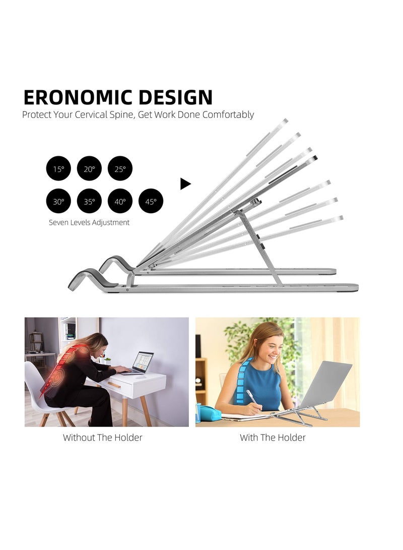 KASTWAVE Portable Laptop Stand, MAKINGTEC Ergonomic 7-Angle Adjustable Aluminum Alloy Foldable Laptop Stand, Compatible with 10-15.6 Inch Laptop, Tablet, Notebook, Computer, Mobile Phones (Silver) - Image 5