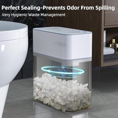MOPALL Small Bathroom Trash Cans with Lids,Motion Sensor Bathroom Trash Can,Narrow Waterproof Plastic 3.5 Gallon Automatic Adsorption Touchless Garbage Can,White - Image 5