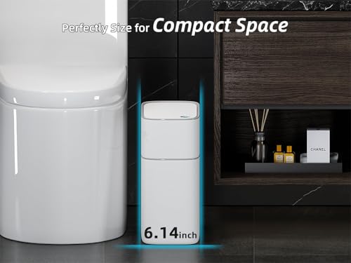 MOPALL Small Bathroom Trash Cans with Lids,Motion Sensor Bathroom Trash Can,Narrow Waterproof Plastic 3.5 Gallon Automatic Adsorption Touchless Garbage Can,White - Image 4