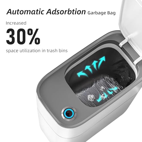 MOPALL Small Bathroom Trash Cans with Lids,Motion Sensor Bathroom Trash Can,Narrow Waterproof Plastic 3.5 Gallon Automatic Adsorption Touchless Garbage Can,White - Image 3