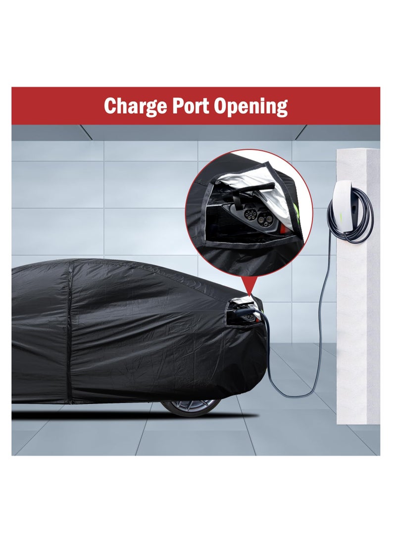 SYOSI Car Cover for Tesla Model 3 Waterproof All Weather Protection Full Exterior Cover Rain Snow UV Protection with Charging Port Ventilated Mesh Door Zipper(Black) - Image 4