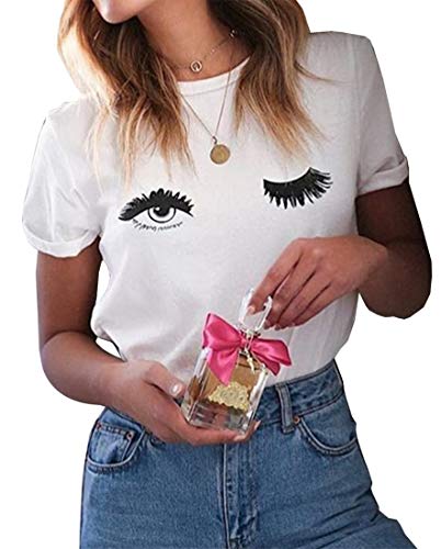 ROSEPARK Women Funny Printing Graphic T Shirt White Medium - Image 1