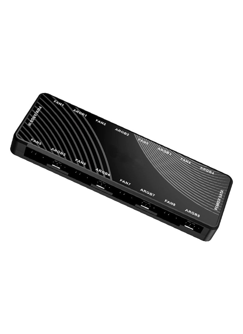 KASTWAVE - ARGB Fan HUB Controller, PWM Fan Hub Support 8 Groups of Fans for Addressable 5V 3Pin ARGB & 12V 4Pin PWM, 2-in-1 RGB Case Fan Hub with Hidden Magnetic Base and SATA Power - Image 1