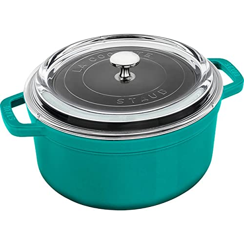 Staub Cast Iron 4qt Round Cocotte with Glass Lid  Turquoise