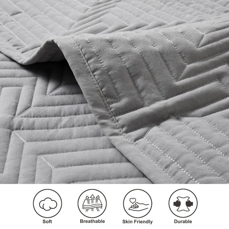 Oli Anderson King Quilt Set, Grey Lightweight Soft Bedspread Coverlet, Basket Weave Pattern Bedding, 3PCS Modern Geometric Stitching Textured Comforter Sets (1 Quilt and 2 Pillow Shams) - Image 5