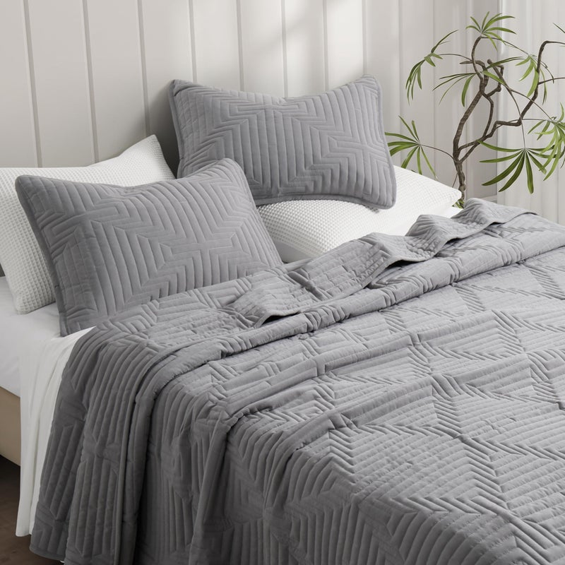 Oli Anderson King Quilt Set, Grey Lightweight Soft Bedspread Coverlet, Basket Weave Pattern Bedding, 3PCS Modern Geometric Stitching Textured Comforter Sets (1 Quilt and 2 Pillow Shams) - Image 3
